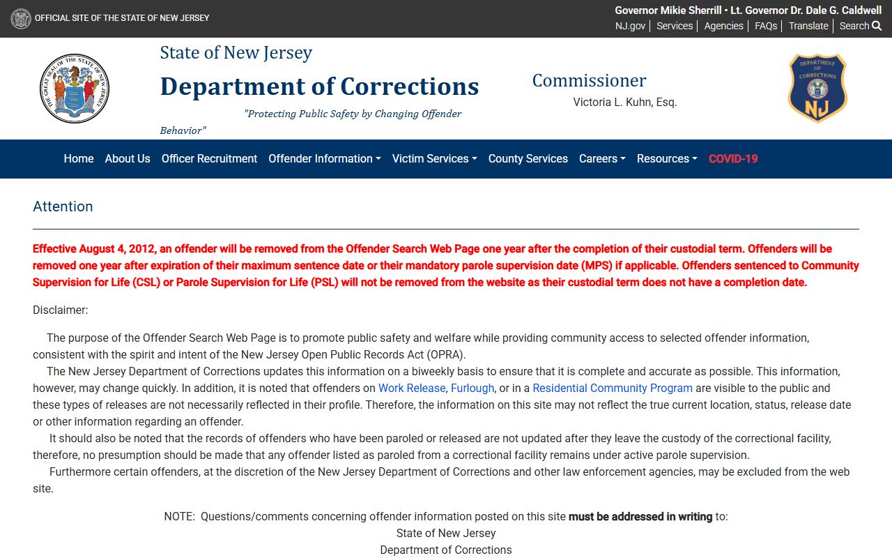 NJDOC offender search for Atlantic County sentenced inmate lookup
